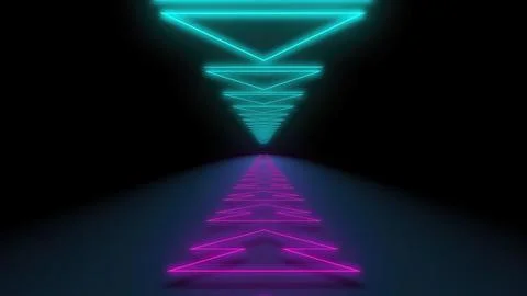 Neon triangles creating vanishing point in virtual space Stock Illustration