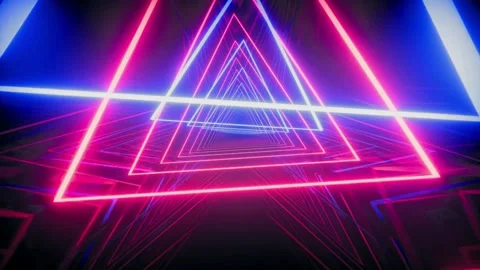 Neon triangles tunnel with glowing effect motion design concept Stock Footage 327526406