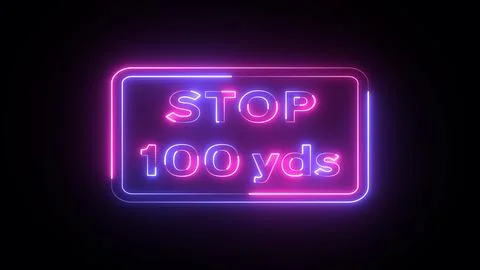 Neon triangular road caution sign with100 yards ahead to stop sign. Neon tr.. Stock Illustration