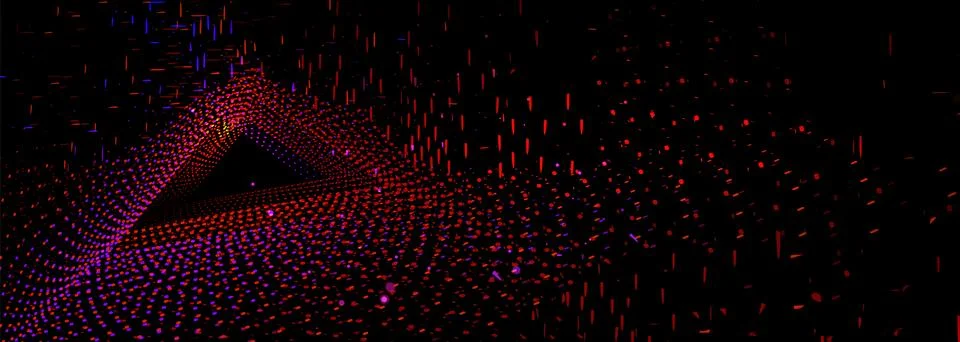 Neon triangular tunnel on black background. 스톡 일러스트