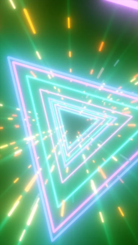Neon triangular tunnel with colorful light streaks and glowing lasers, crea.. Stock Footage 327014599