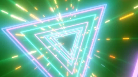Neon triangular tunnel with colorful light streaks and glowing lasers, crea.. Stock Footage 328194126