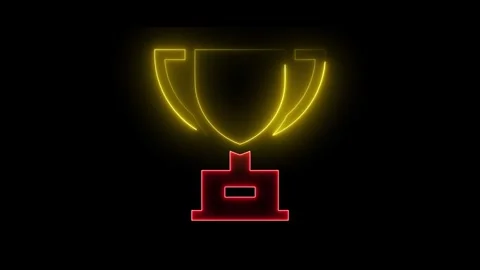 Neon trophy animation glowing gold and red success symbol for business achi.. Video stock 334019233