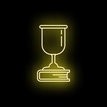 Neon trophy cup on book achieving knowledge success Stock Illustration
