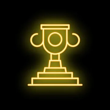Neon trophy cup glowing on black background Stock Illustration