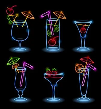 Neon Tropical Drinks Stock Illustration