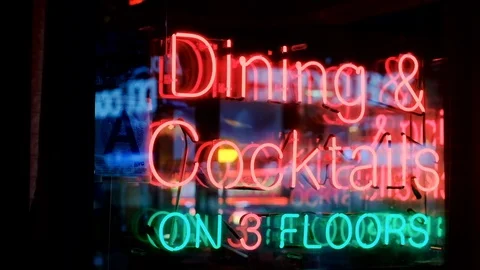 Neon Tubes Sign of Manhattan Night Bar Restaurant Stock Footage