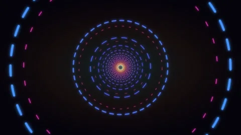 Neon tunnel of colorful dashed concentric circles Stock Footage 336995675
