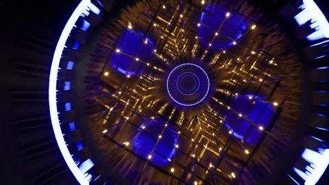 Neon tunnel future in 3d style on dark background. Futuristic background Stock Footage 124493488
