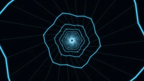 Neon tunnel with geometric lines creating a dynamic visual effect Stock Footage 336994592