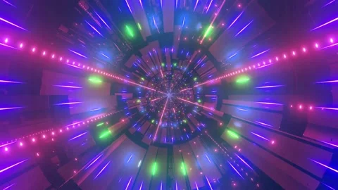 Neon Tunnel Lights Sci-Fi Vortex Digital Energy Motion Stock Footage 303139927
