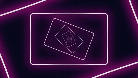 A neon tunnel made of rectangles rotates in a spiral. Stock Illustration
