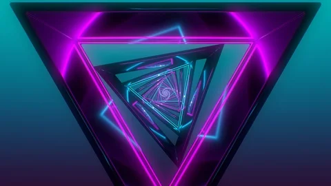 Neon tunnel triangle loop. 3d animation rendering neon colorfully wire. Stock Footage 124978660