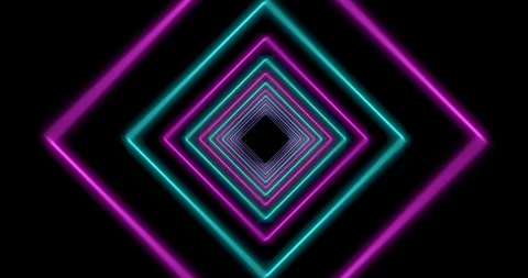 Neon tunnel using glowing square lines making light effect pattern - 4k Stock Footage 121034640