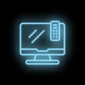 Neon tv set with remote control on black background イラスト素材