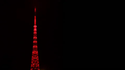 Neon TV tower in the dark. Stock Footage 143624149