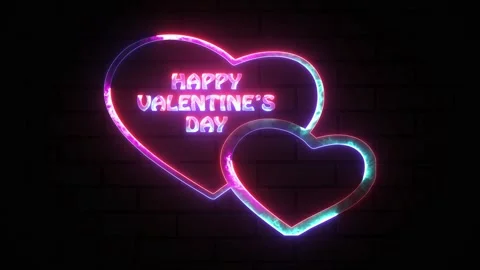 Neon two heart shape suit icon. Red and blue color neon two heart shape wit.. Stock Footage 295933903