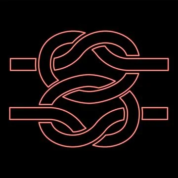 Neon two nautical knots Ropes Wire with loop Twisted marine cord red color .. イラスト素材
