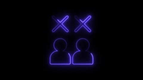 Neon two people icon avoid contact symbol glows on black background Stock Footage 308605512