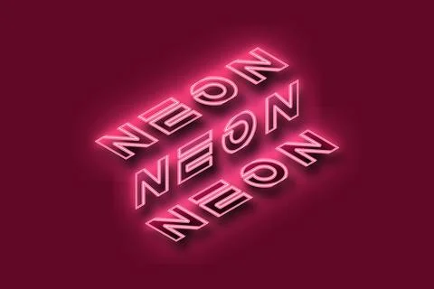 Neon Typography Pink Glow Text Retro Futuristic Maroon Background Design Stock Illustration