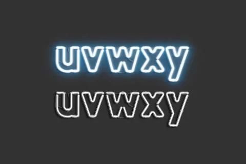 Neon u v w x y symbols, lighting font mockup Stock Illustration