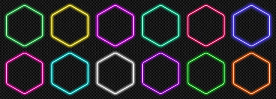 Neon ui web with button game blue and light hexagon frame. Call action glow with Illustrazione stock