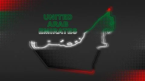 Neon United Arab Emirates Map Outline Glow National Colors Illustration Stock Illustration