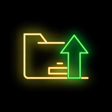 Neon upload icon folder sharing glowing symbol Stock Illustration