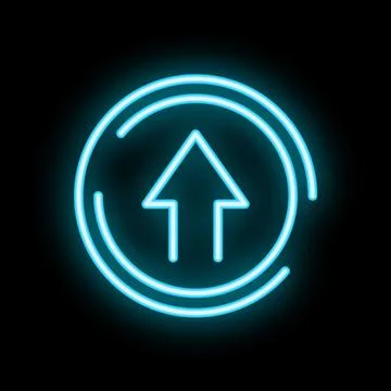 Neon upload symbol shining on black background 스톡 일러스트