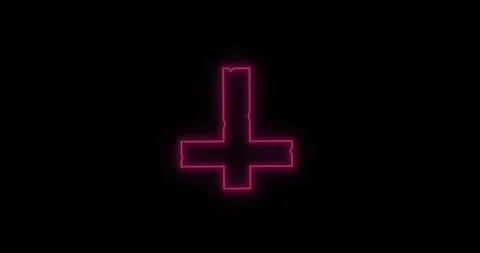 Neon upside down cross on black background. Stock Footage 318048847