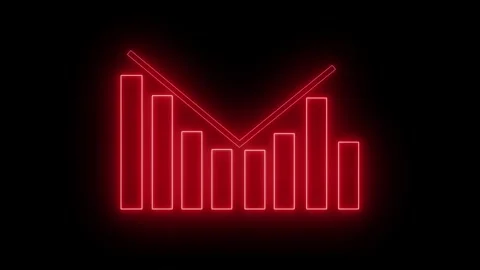 Neon upward trending bar chart and arrow on black background, glowing infog.. Stockbeeldmateriaal 337077492