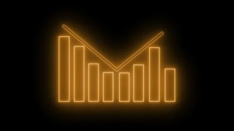 Neon upward trending bar chart and arrow on black background, glowing infog.. Stockbeeldmateriaal 337077508