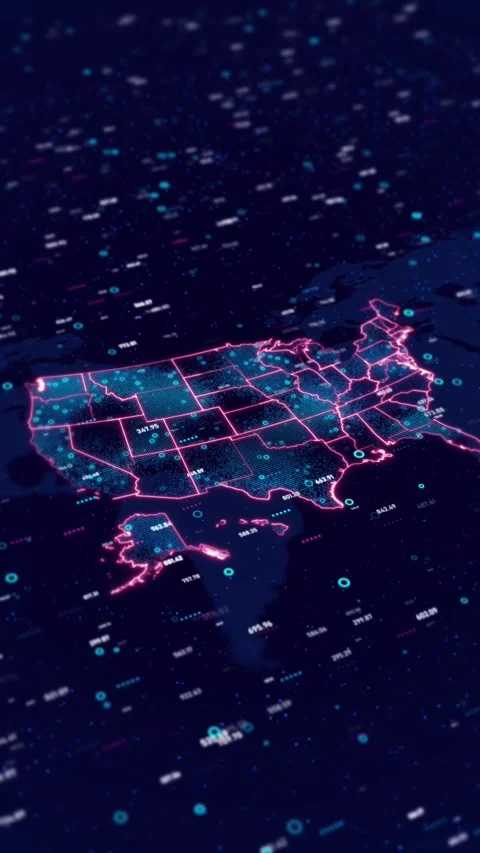 Neon USA Data Map with Network Nodes and Analytics Stock Footage 342614720