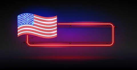 Neon USA Flag with Frame Stock Illustration