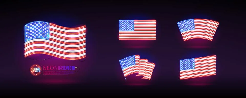 Neon USA Flags Set Stock Illustration