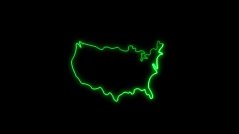 Neon USA map,  USA state map icon 4k animation. Outline map of USA. Stock Footage 322086850
