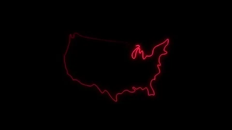 Neon USA map,  USA state map icon 4k animation. Outline map of USA. Stock Footage 322087030