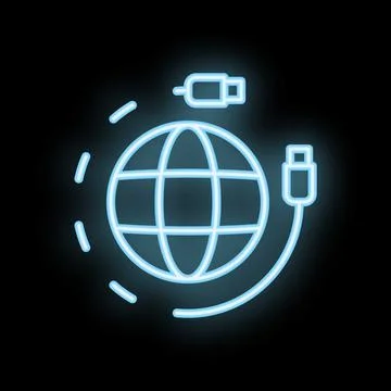 Neon usb cable connecting with planet earth for global network Illustrazione stock