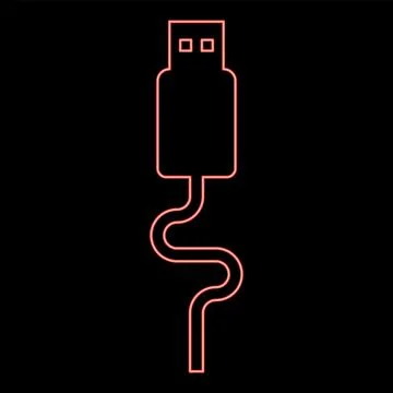 Neon uSB cable connector type A data red color vector illustration image fl.. Stock Illustration