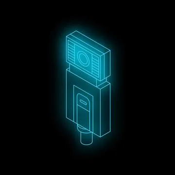 Neon usb flash drive glowing on black background Stock Illustration