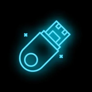 Neon usb flash drive icon glowing against a dark background イラスト素材