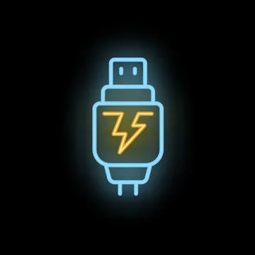 Neon usb flash drive icon glowing against black background Stock Illustration