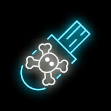 Neon usb flash drive with virus skull presenting danger to computer security イラスト素材