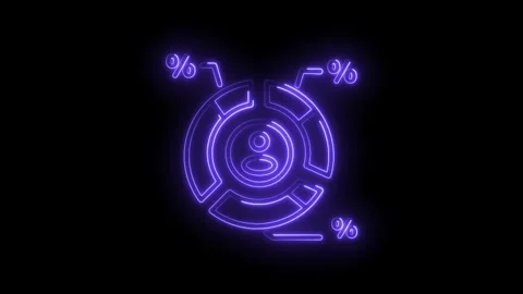 Neon user demographics pie chart illustration on black background with stat.. Stock Footage 345996197