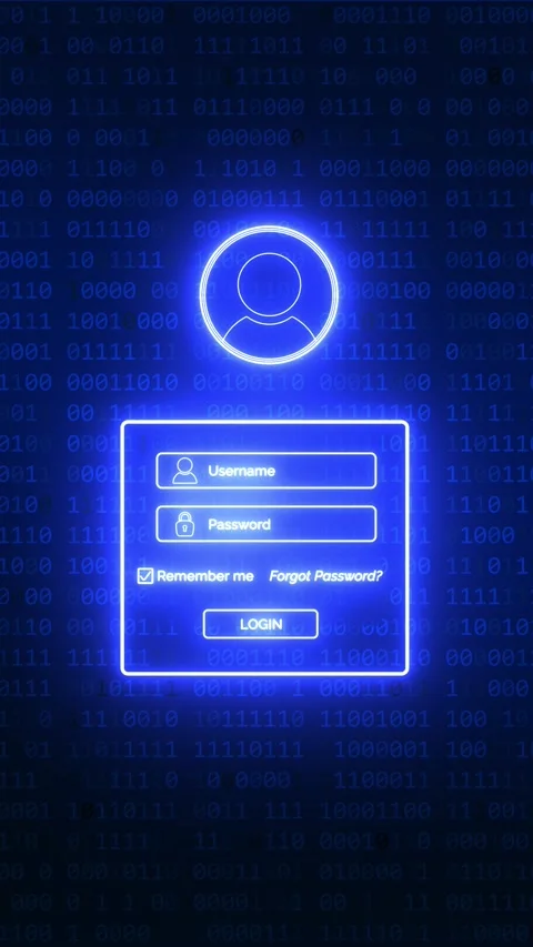 Neon user login interface on binary code background Stock Footage 325712712