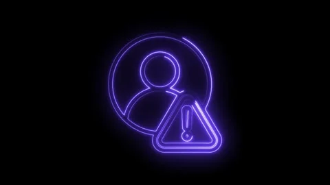 Neon user profile alert icon warning symbol glowing purple on black backgro.. Stock Footage 346103322