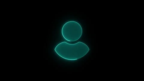 Neon user profile icon glowing in cyan blue light against black background .. Stock Footage 345549610