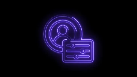 Neon user profile settings icon glowing purple on black background representing Stock Footage 333958315