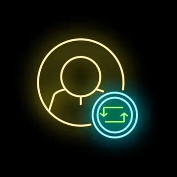 Neon user profile syncing and refreshing data icon Stock Illustration