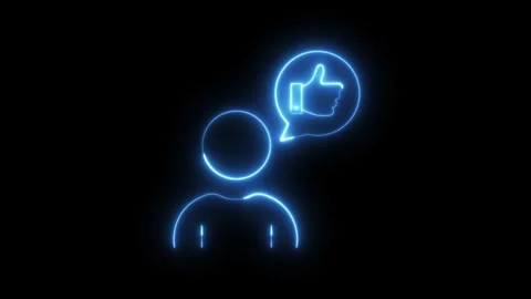 Neon user profile with thumbs up in speech bubble animation isolated on bla.. 스톡 동영상 318386055